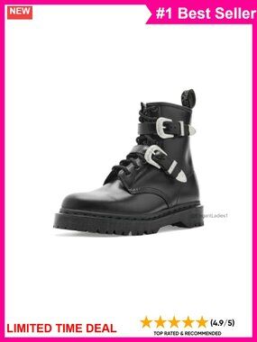 Waxed Leather Combat Boots with Buckle Detail Lace-Up